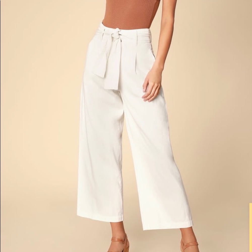 High Waisted Off-White Cotton Wide Leg Pants